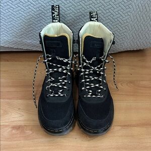 Dr Martins Black Lace-Up Platform Boots with Contrast Trim clear sole